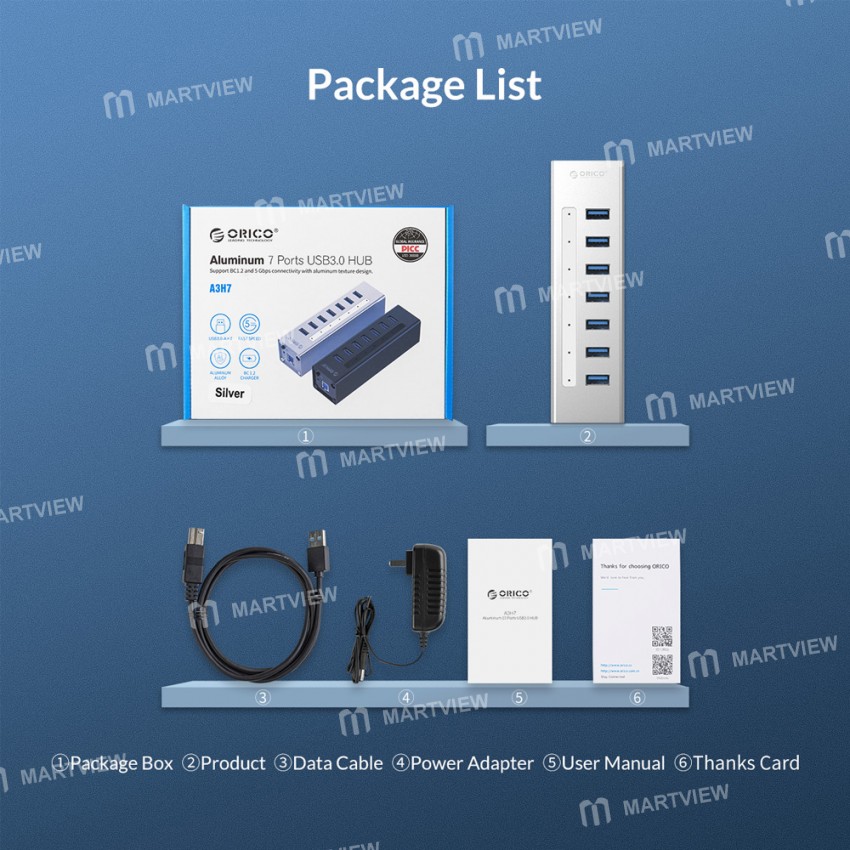 Orico A3H Series Aluminum High Speed 4 / 7 / 10 Ports USB 3.0 HUB with 12V Power Adapter