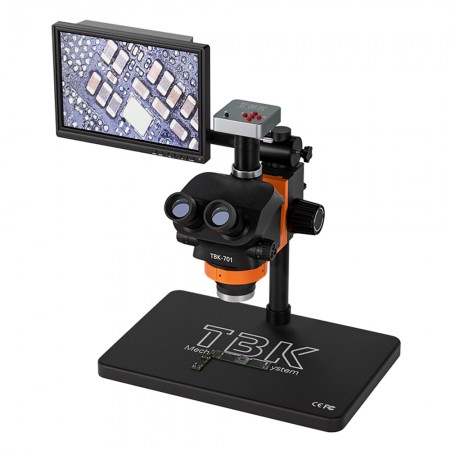 TBK-701 Electron Trinocular Stereo Microscope with 48MP CCD Camera & Monitor