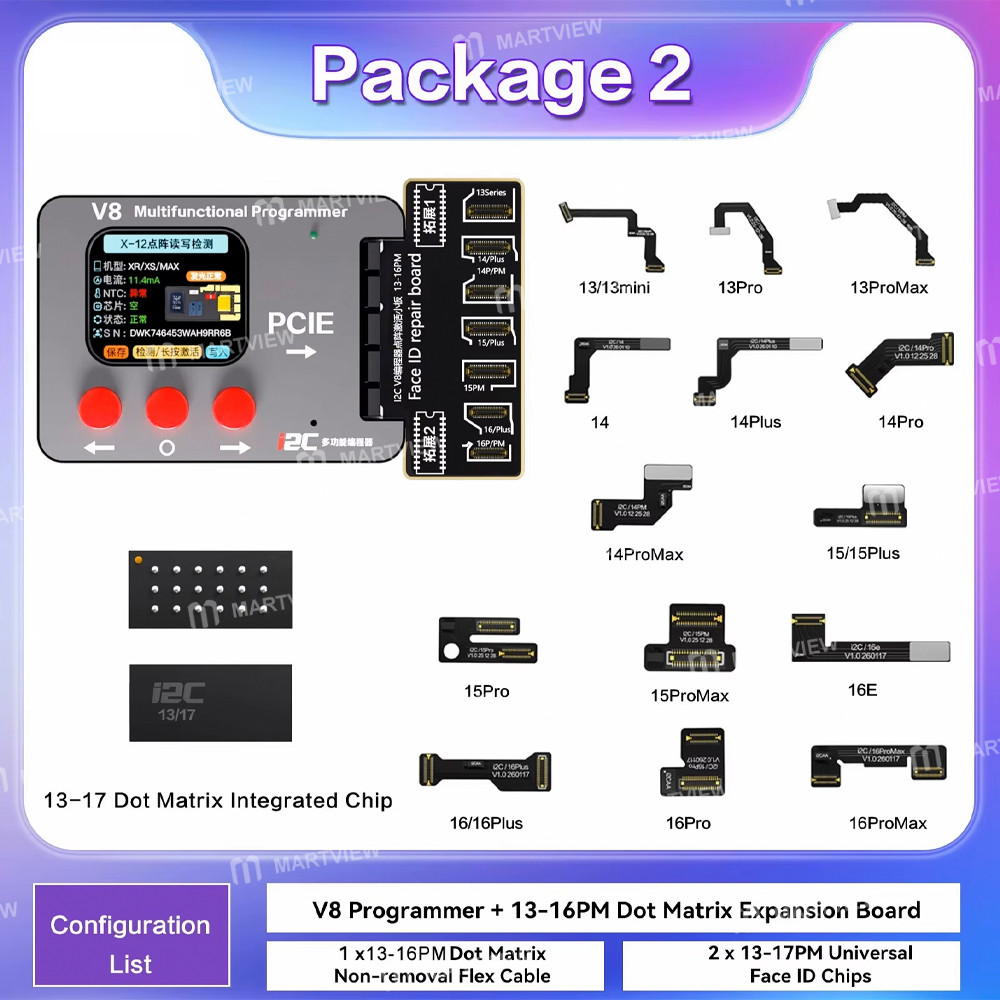 i2c v8-dot-matrix-smart-programmer-supports-face-dot-matrix-repair-for-iphone-x-to-17pm-17