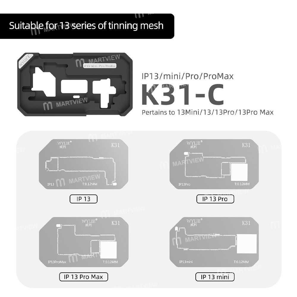 wylie k31-012mm-motherboard-middle-layer-planting-tin-platform-set-for-iphone-x-to-16pro-max-9