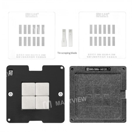 Amaoe 0.25mm DDR Series BGA Reballing Stencil Tin Planting Platform for DDR5 / DDR6 / BGA170 / BGA180 Video Memory Chip