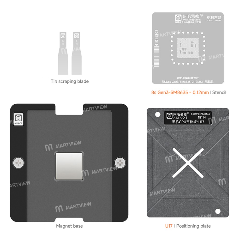amaoe u17-012mm-cpu-bga-reballing-stencil-platform-set-for-qualcomm-snapdragon-8s-gen3-sm8635-5