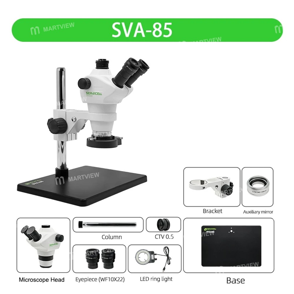servicell arauca-sva85-series-8x-50x-high-definition-trinocular-stereo-microscope-for-pcb-repair-15