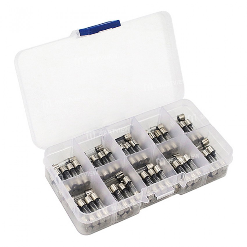 5x20mm 250V Quick Blow Glass Tube Fuse Assorted Set - 100Pcs