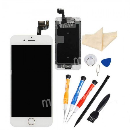 Replacement LCD display touch screen for iPhone 6s with spareparts home button earphone camera etc white with silver home button