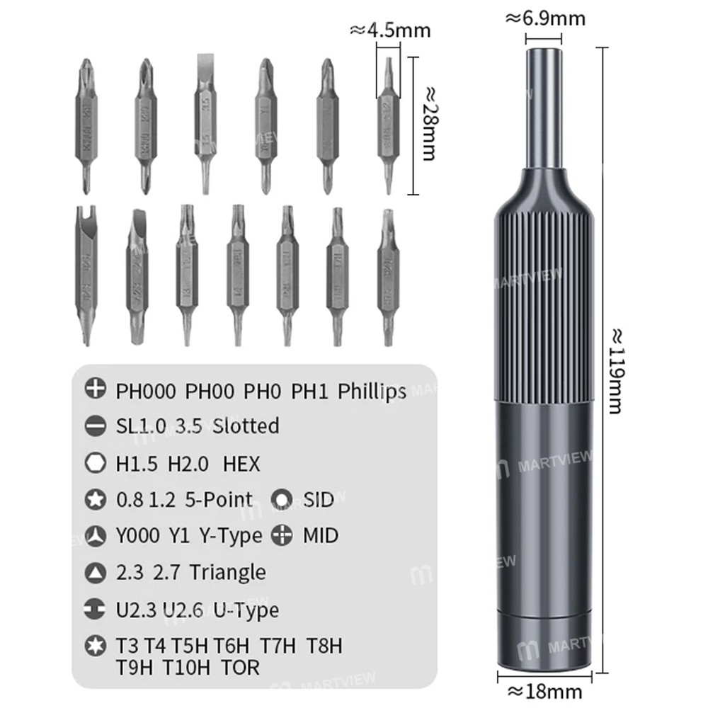 luxianzi 27-in-1-concealed-hand-screwdriver-set-with-13pcs-dual-head-bit-for-mobile-phone-repair-5