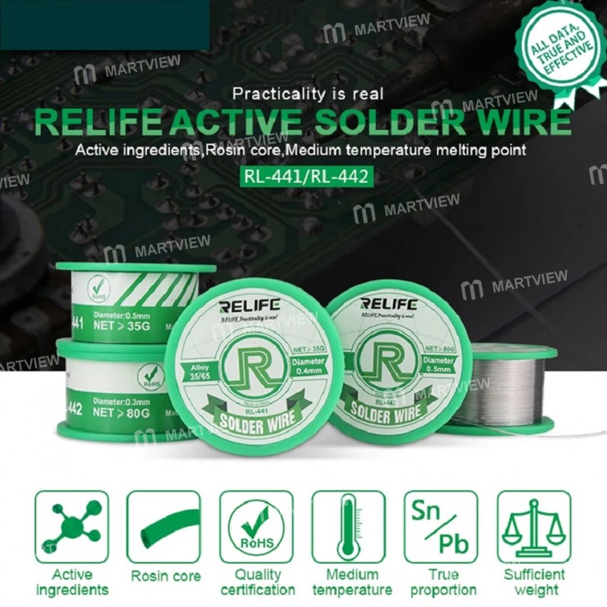 Relife RL-441 / 442 High Purity 0.3 / 0.4 / 0.5 / 0.6mm Medium Temperature Active No-clean Tin Wire