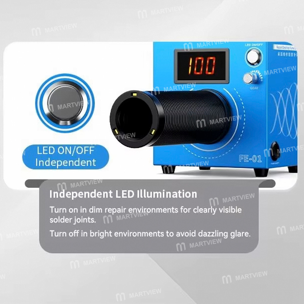 jcid fe-01-desktop-smart-soldering-fume-extractor-with-led-light-for-pcb-welding-repair-8