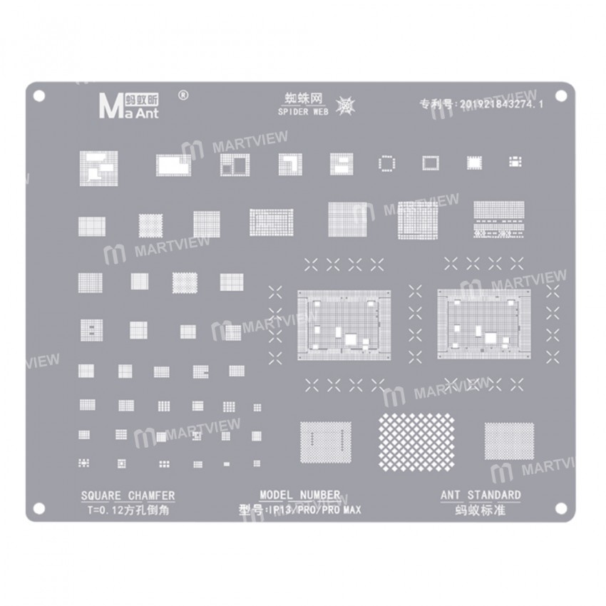 MaAnt Square Hole 0.12MM BGA Reballing Stencil Planting Tin Steel Mesh For iPhone 13mini 13Pro 13Pro