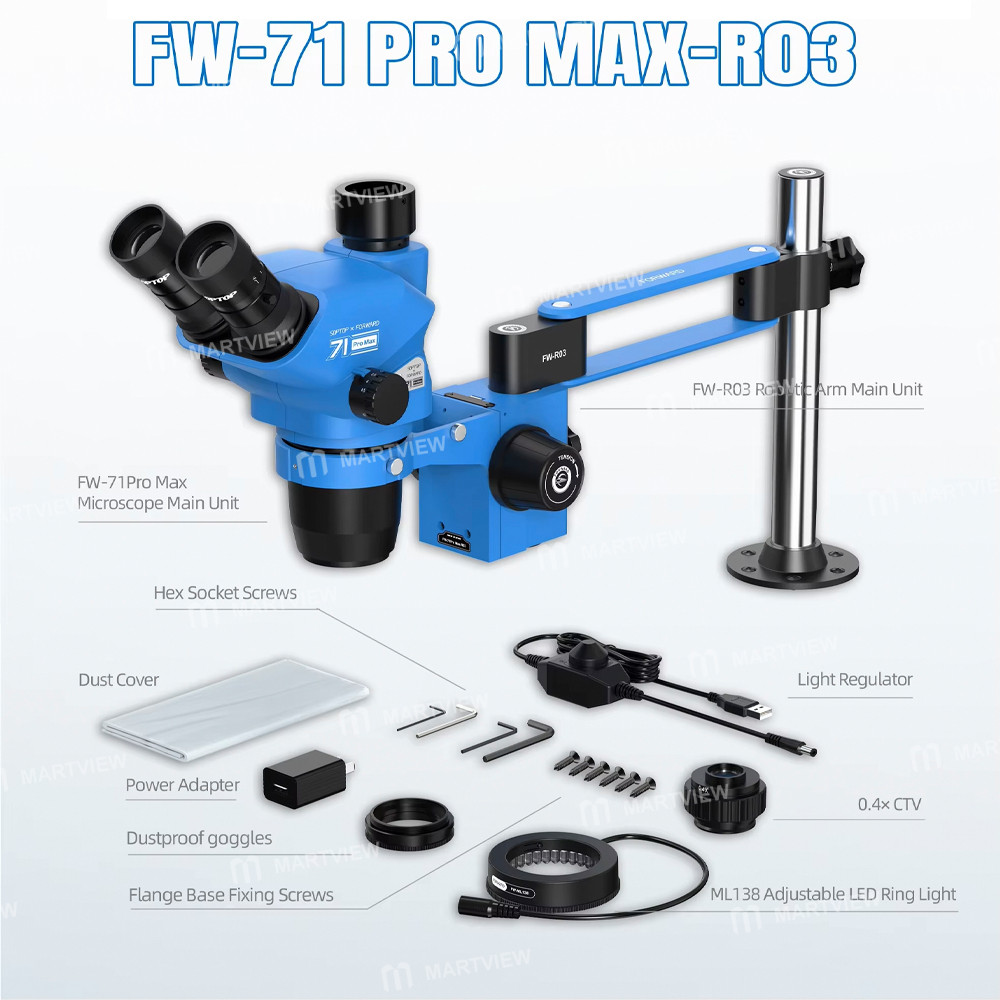 forward fw-71pro-max-r03-67-45x-synchronous-zoom-trinocular-stereo-microscope-with-r03-short-style-s