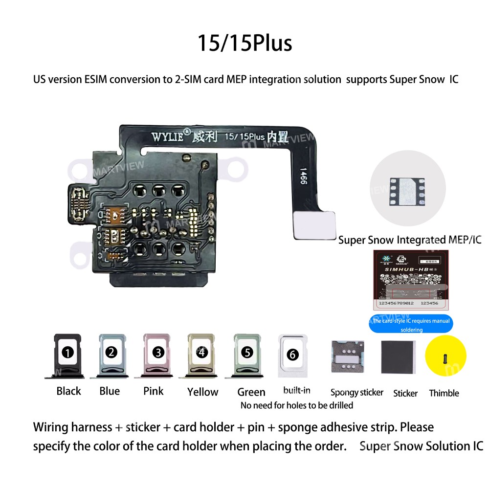 wylie e-sim-conversion-to-2-sim-card-mep-integration-solution-supports-supersnow-db-ic-for-iphone-15