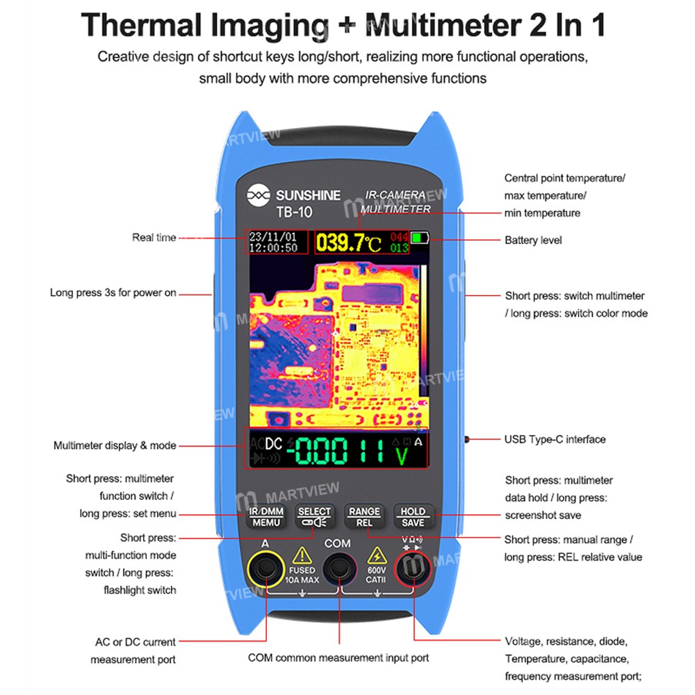 sunshine tb-10-handheld-infrared-thermal-imager-multimeter-for-pcb-repair--temp-measurement-14