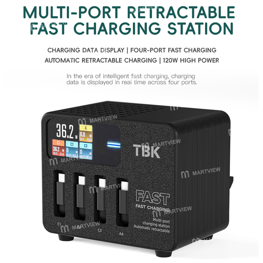 tbk 120w-multi-port-retractable-fast-charging-station-supports-up-to-iphone-40w-android-66w-3