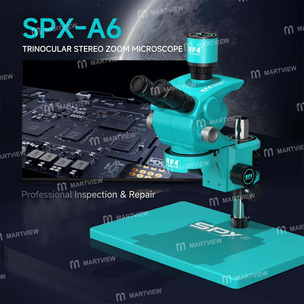 rf4 spx-a6-62x-60x-trinocular-zoom-stereo-microscope-with-rf-a6-2-in-1-integrated-light-source-brack