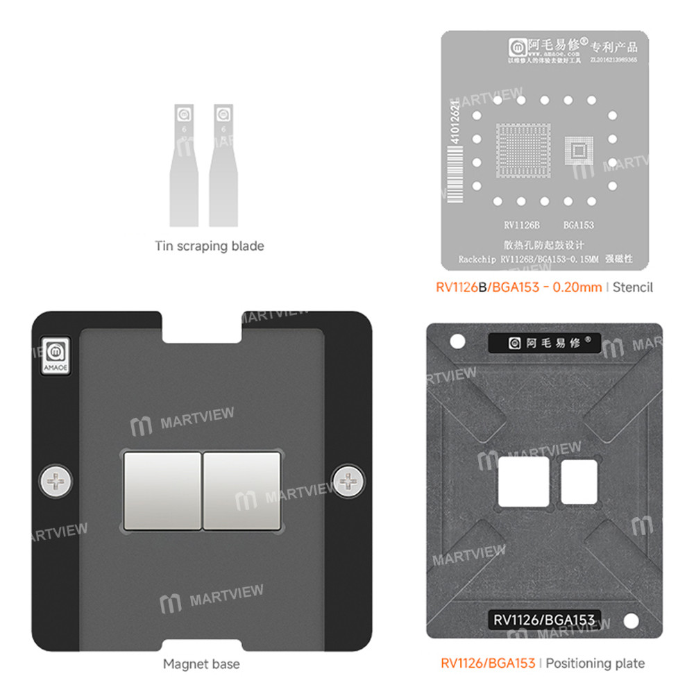 amaoe 020mm-rockchip-rv1126b-bga153-cpu-chip-bga-reballing-stencil-tin-plating-platform-set-2