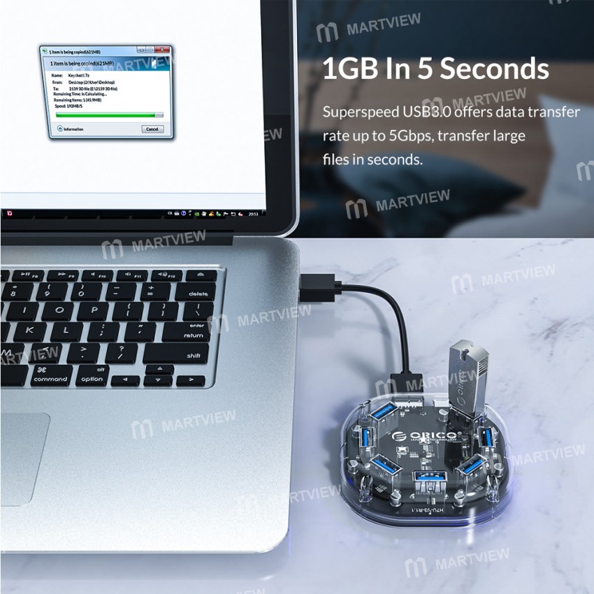 Orico H7U-U3 7 Ports High-Speed Transparent HUB USB3.0 Splitter