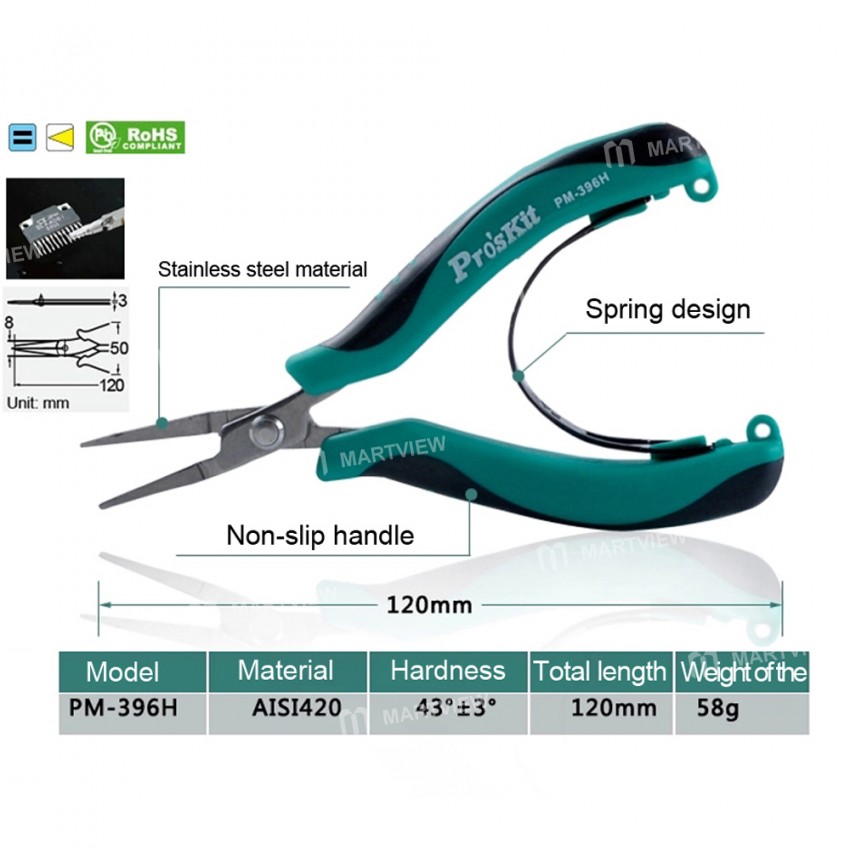 Pro'sKit PM-396H Stainless Steel Mini Pointed Nose Pliers for Electronic Products Repair