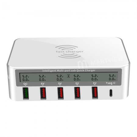 iLEPO 5-Port Smart LCD Fast Wireless Charger 100W QC3.0 USB Charger PD Quick Charge
