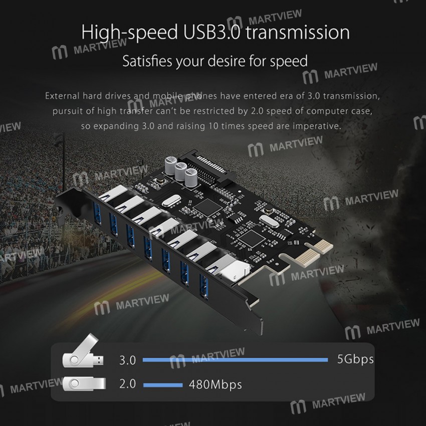 Orico PVU3-7U PCI Express X1 to USB 3.0 Expansion Card 7 Port Riser Card for Windows 7/8/10/11