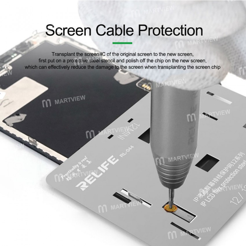 Relife RL-044 4-in-1 IP LCD Screen IC Tin Planting & Flex Cable Protection Repair Steel Stencil Set