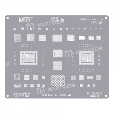 MaAnt iPad:6 0.12mm Square Chamfer BGA Reballing Stencil for iPad Air 2020-A14