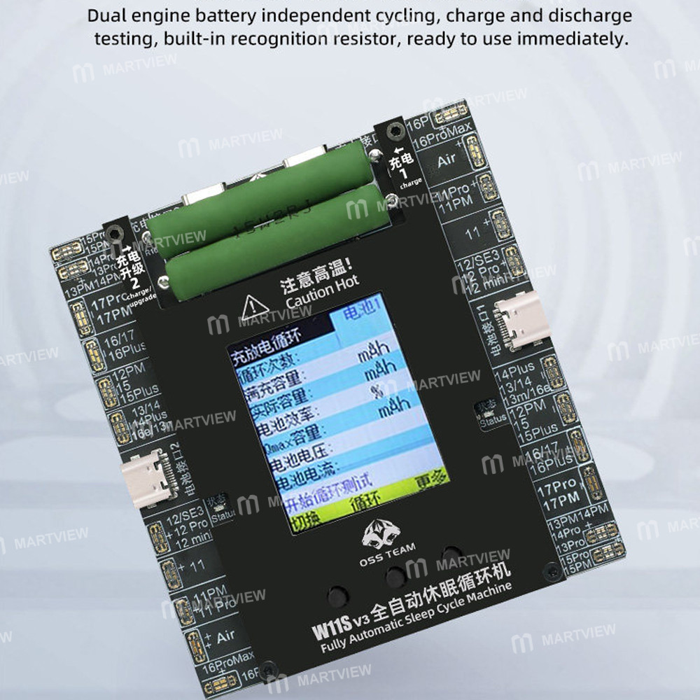 oss w11s-v3-dual-channel-automatic-battery-cycle-tester-for-iphone-11-to-17pro-max-6
