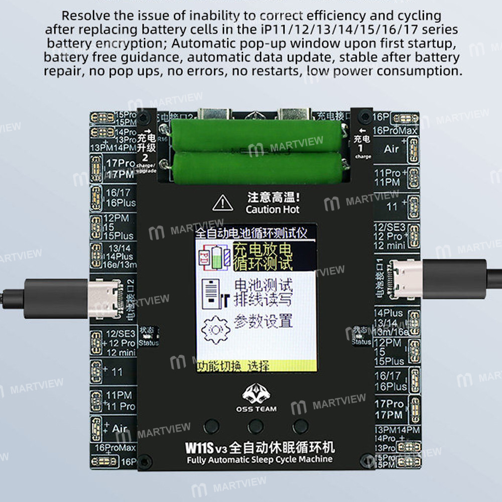 oss w11s-v3-dual-channel-automatic-battery-cycle-tester-for-iphone-11-to-17pro-max-5
