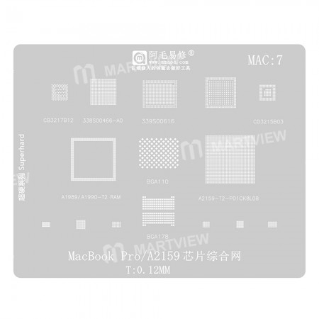 Amaoe MAC:7 CPU RAM Chip Solder BGA Stencil Reballing Pins Tin Plant for MacBook Pro A2159 / A1989 / A1990 339S00616 / 338S00466-A0 BGA 110 / 178 T2