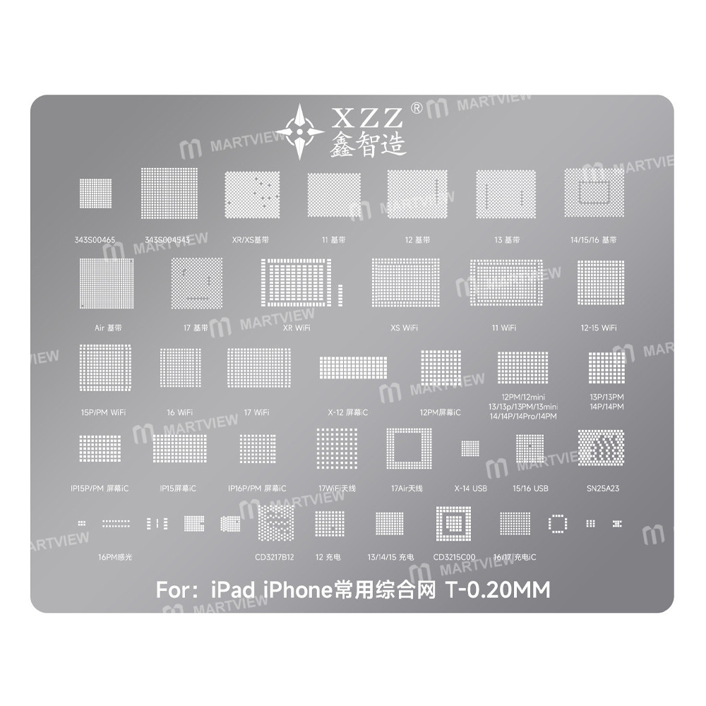 xzz 020mm-wi-fi-baseband-display-ic-charging-ic-antenna-integrated-bga-reballing-stencil-for-ipad-ip