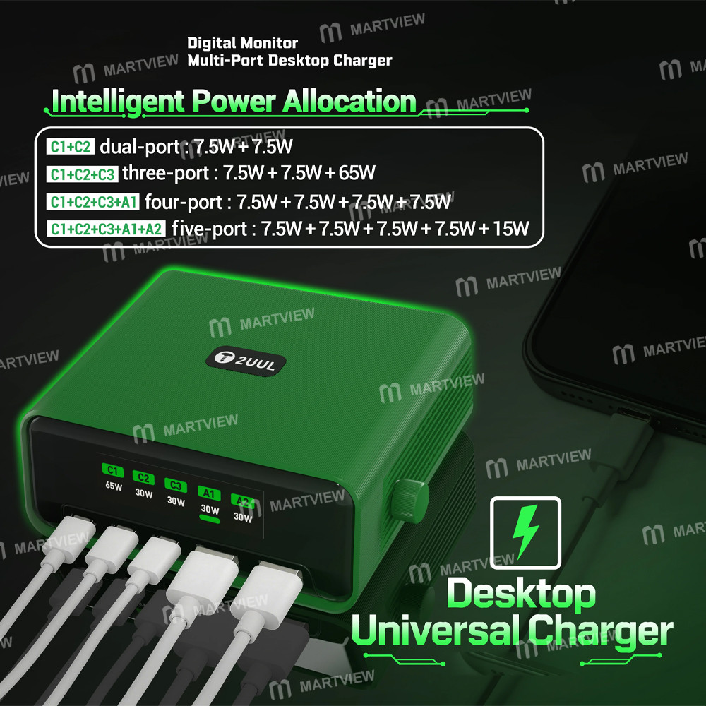 2uul pc12-colorful-large-screen-smart-digital-monitor-110w-muit-port-desktop-charger-4