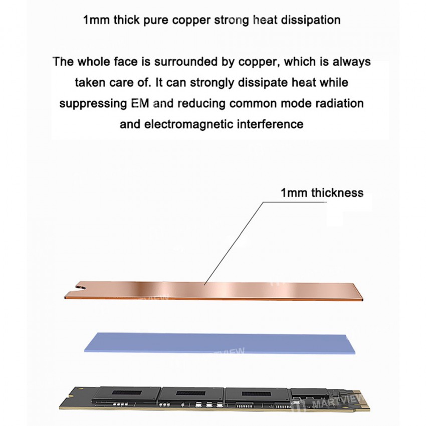 Pure Copper M.2 2280 SSD Heatsink with 6.0W/M K Thermal Pad for Computer Notebook - 2Pcs