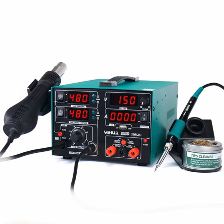 Yihua 853D USB 2A 3-in-1 LED Digit Display Hot Air Gun + Soldering Iron + 15V / 2A DC Power Supply