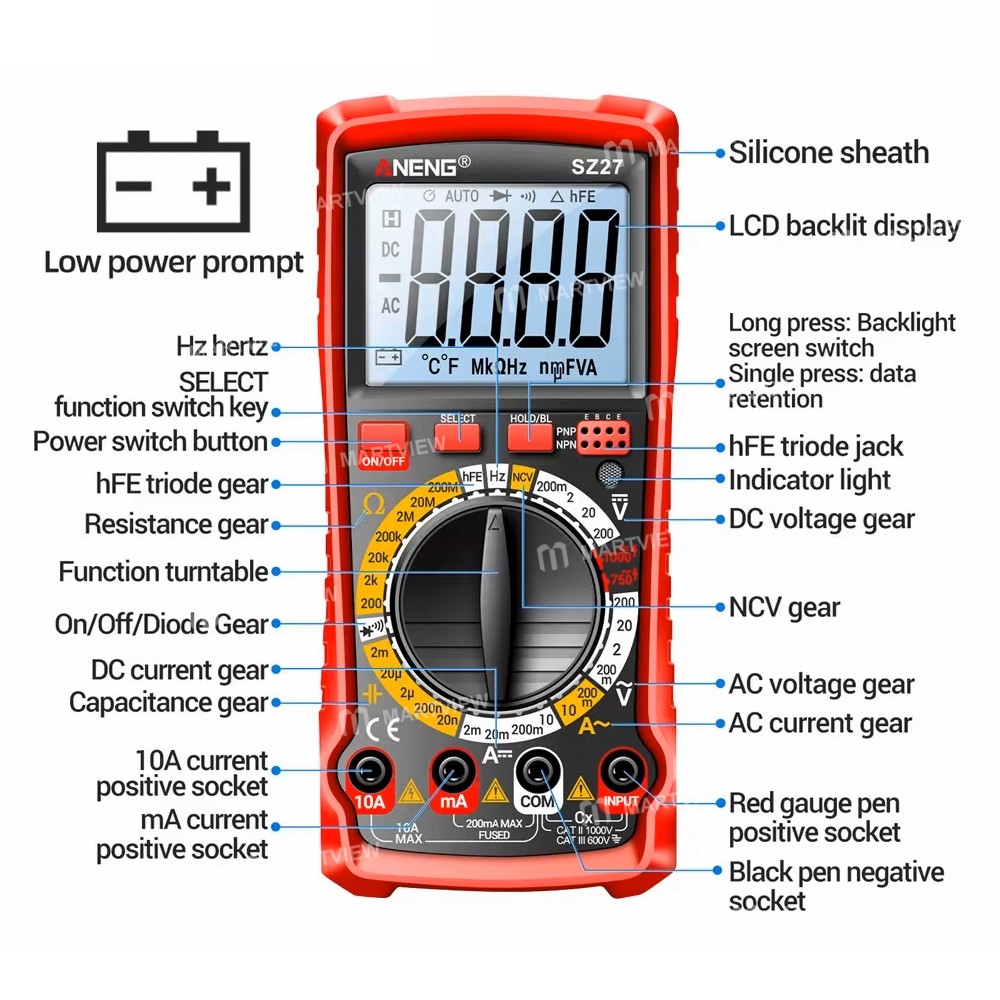 aneng sz27-intelligent-digital-acdc-multimeter-with-diode-test-transistor-test-ncv-5