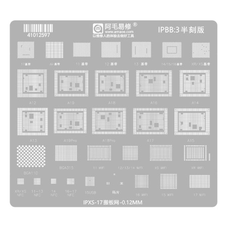 Amaoe IPBB:3 Baseband / Hard Disk / WiFi / NFC / Code Chip BGA Reballing Stencil for iPhone XS-17PM - Half Carve Through Edition