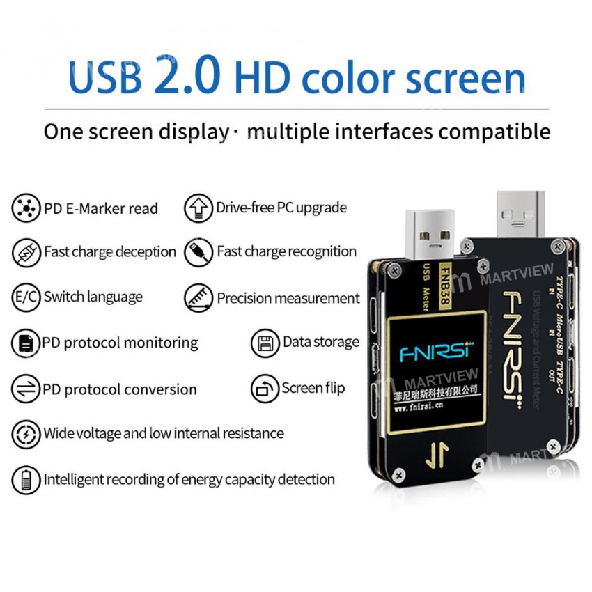 FNB38 Multifunction Current And Voltage Meter USB Tester for Fast Charging Protocol Test