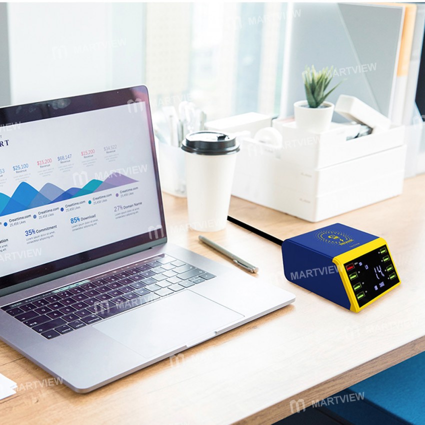 Mechanic iCharge8 LCD Digital Display Fast Charger 8 Port USB Charging Dock with Wireless Charger