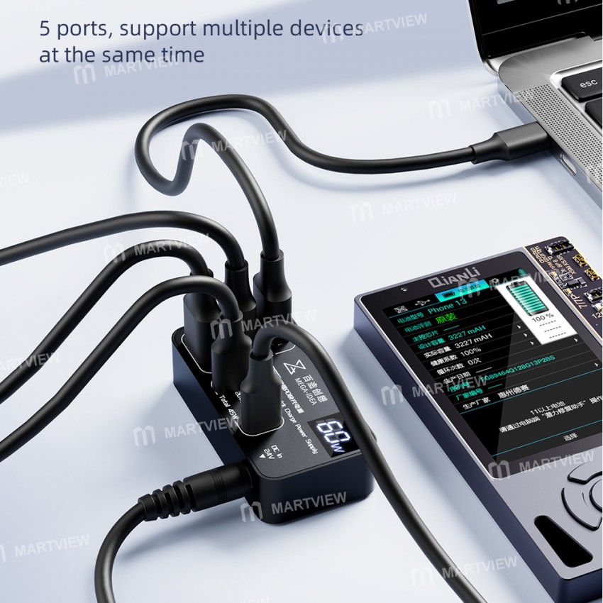 qianli k367h-7-port-extension-hub-with-p605s-60w-5-ports-digits-display-fast-charger-11