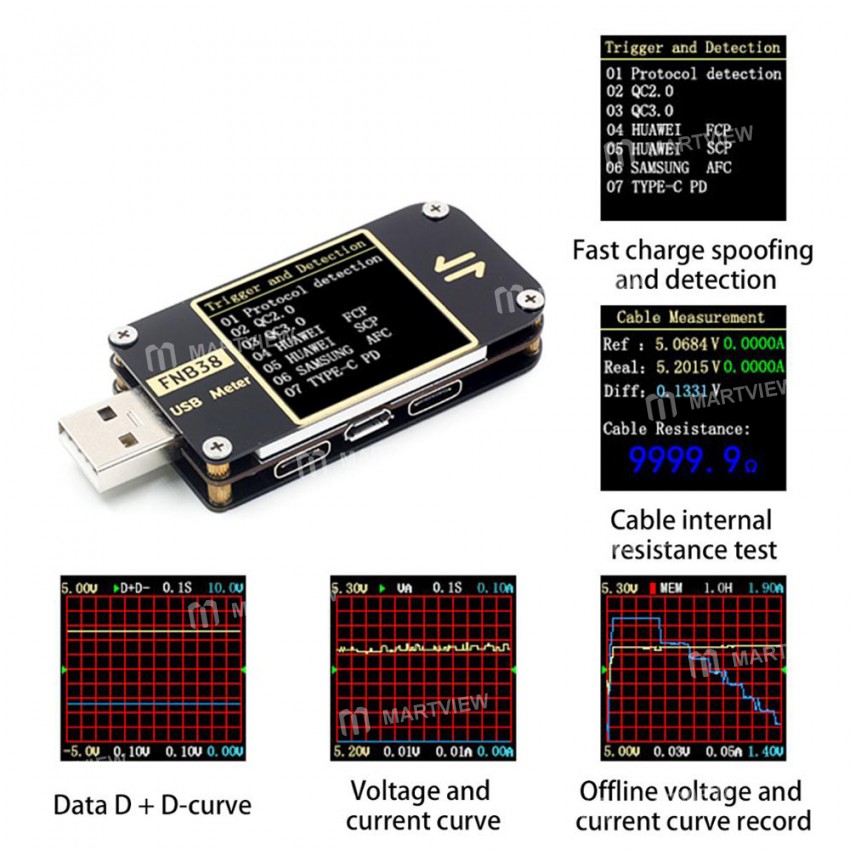 FNB38 Multifunction Current And Voltage Meter USB Tester for Fast Charging Protocol Test