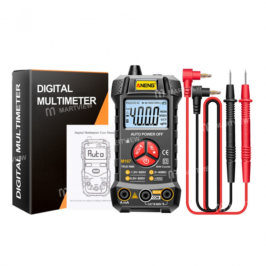 Aneng M167 4000 Counts Professional True RMS Digital Multimeter with Flashlight
