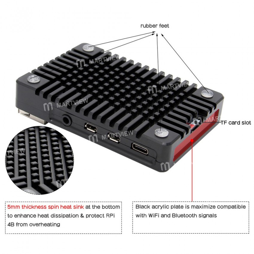 Raspberry Pi 4 Ultra-Thin CNC Aluminum Alloy Cooling Case for Raspberry Pi 4 Model B Only
