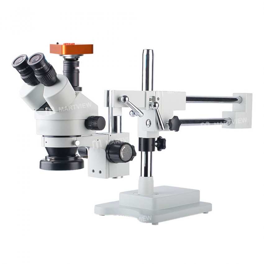 3.5X-90X Trinocular Stereo Zoom Microscope Double-Arm Boom Stand with 21MP HDMI Camera