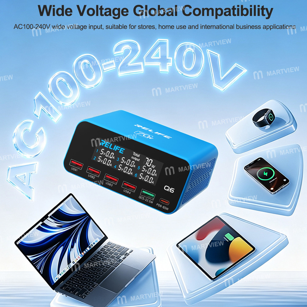 relife q6-70w-intelligent-multi-port-digital-display-charger-up-to-65w-single-port-output-12