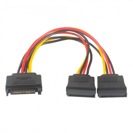 15-Pin 1 Male to 2 Female SATA Power Extension Cable - 20cm