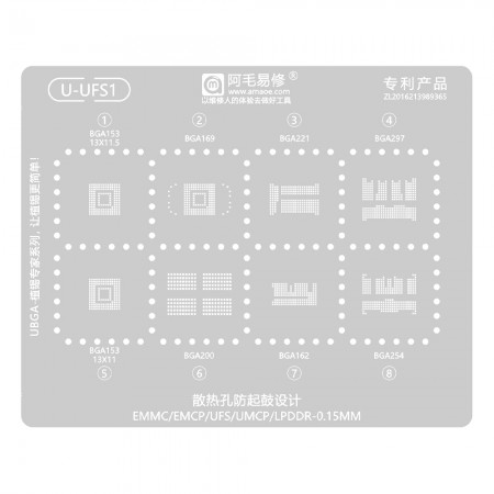 Amaoe U-UFS1 0.15mm EMMC / EMCP / UFS / UMCP / LPDDR BGA Reballing Stencil