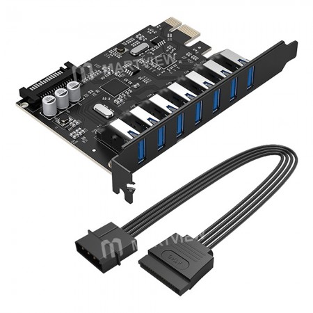 Orico PVU3-7U PCI Express X1 to USB 3.0 Expansion Card 7 Port Riser Card for Windows 7 / 8 / 10 / 11