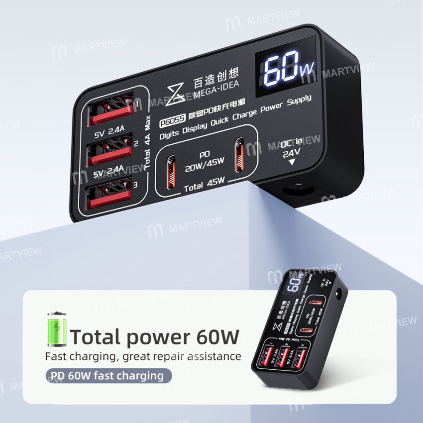 qianli k367h-7-port-extension-hub-with-p605s-60w-5-ports-digits-display-fast-charger-8
