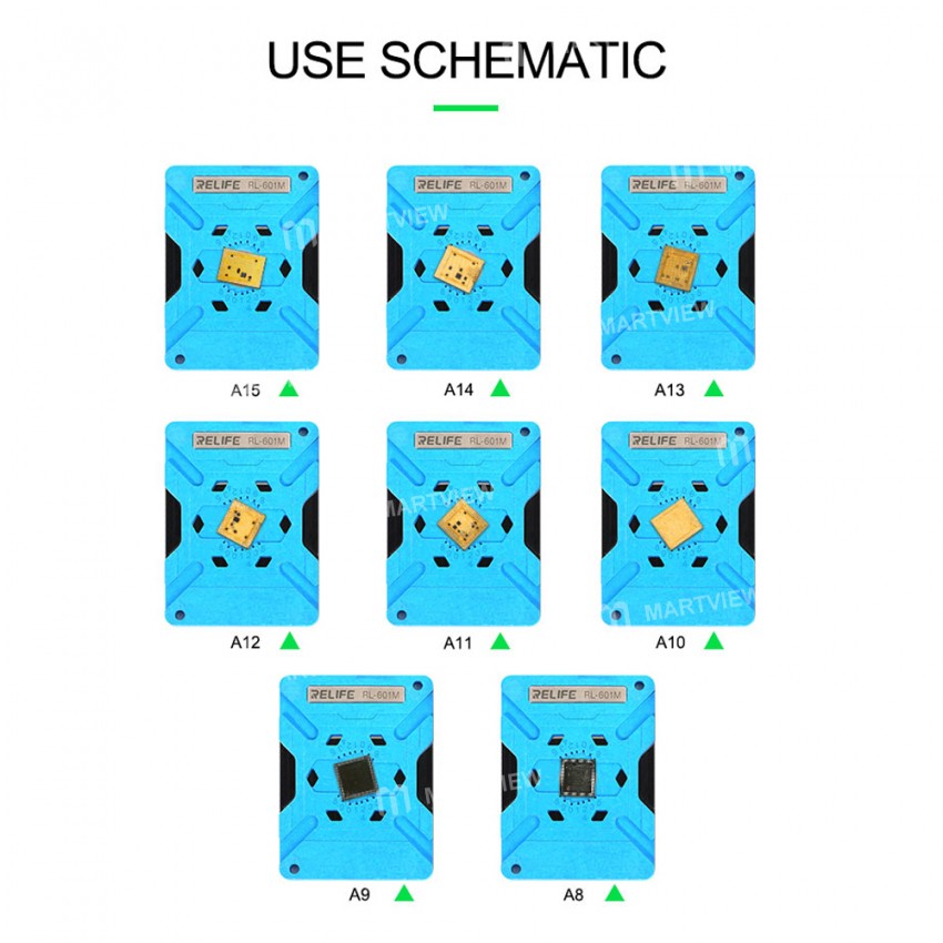 Relife RL-601M 8 in 1 Universal CPU Reballing Stencil Platform For A8-A15 IC Chip Planting Tin