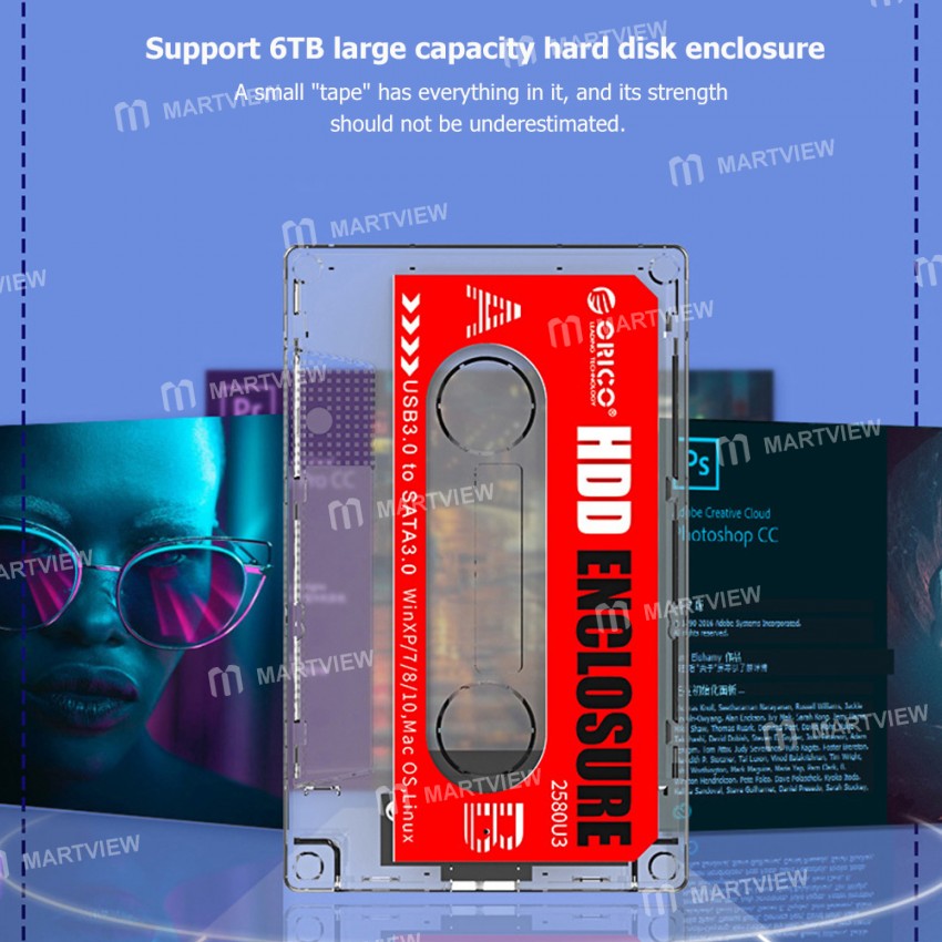 Orico 2.5-inch Max 4TB SATA to USB 3.0 Transparent Retro Tape Type SSD HDD Case
