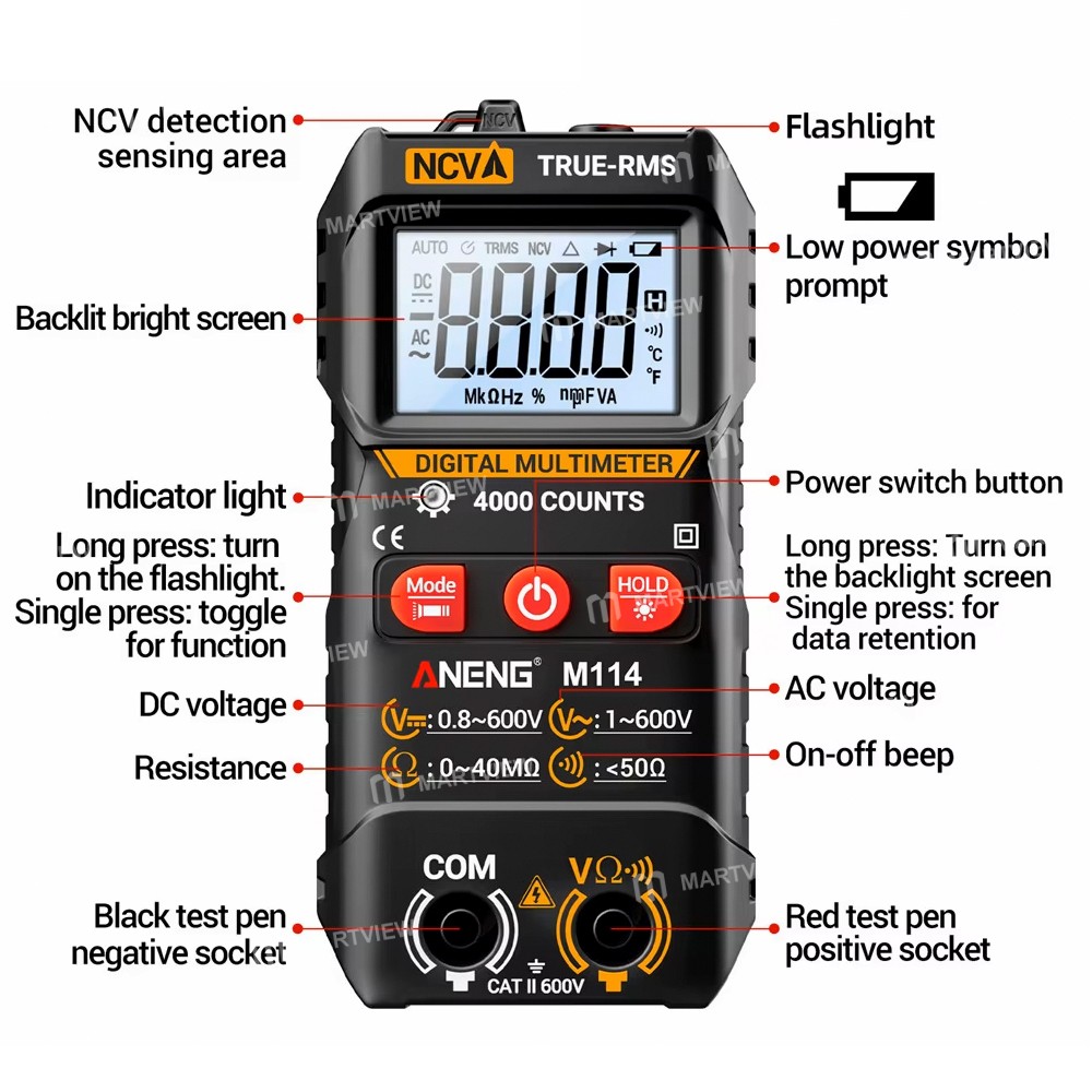 aneng m114-multi-function-ncv-automatic-digital-capacitance-meter-without-diode-test-function-6