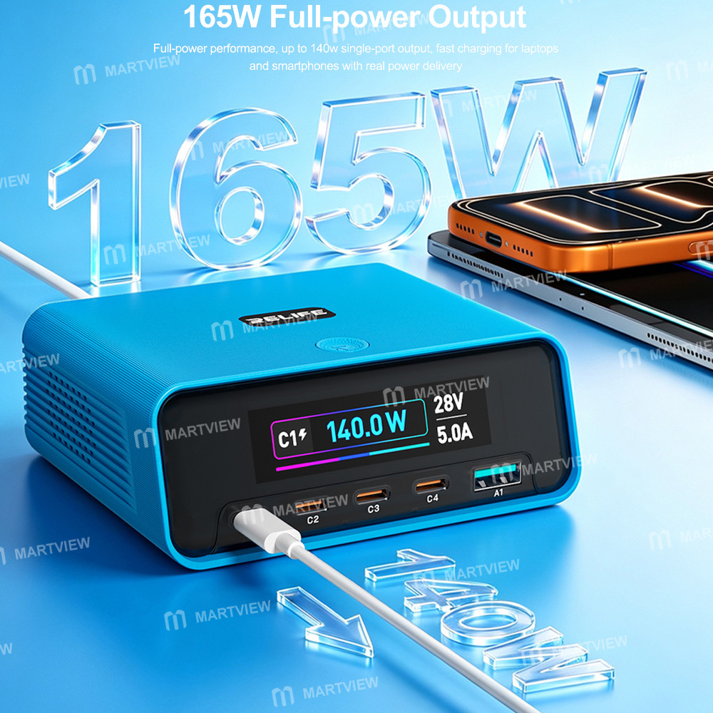 relife q8-165w-gan-intelligent-multi-port-digital-display-charger-up-to-140w-single-port-output-9